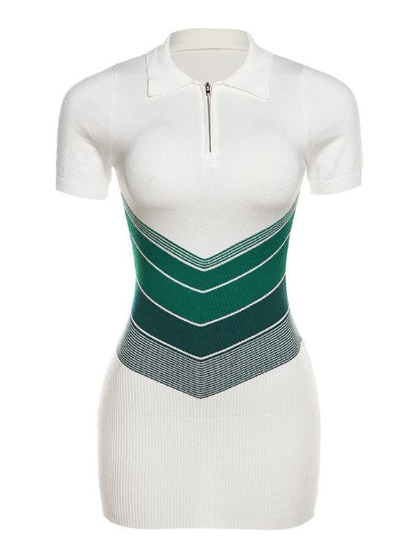 Casual Knitted Contrast Color High Waist Dress Image 5