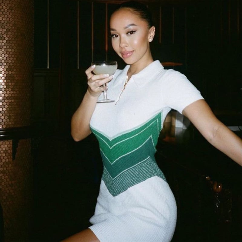 Casual Knitted Contrast Color High Waist Dress Image 2
