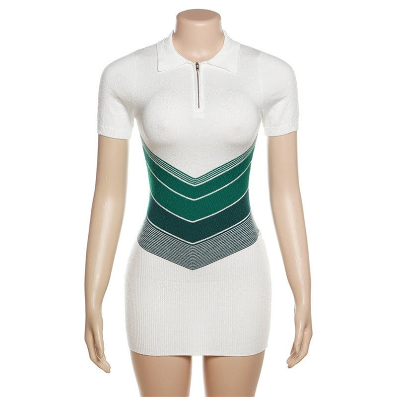 Casual Knitted Contrast Color High Waist Dress Image 9