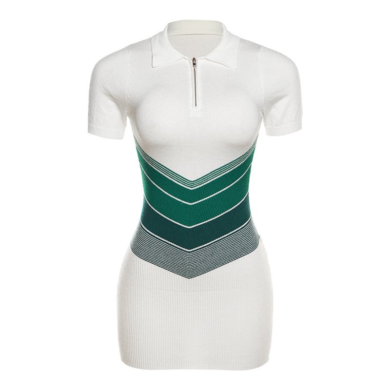 Casual Knitted Contrast Color High Waist Dress Image 8