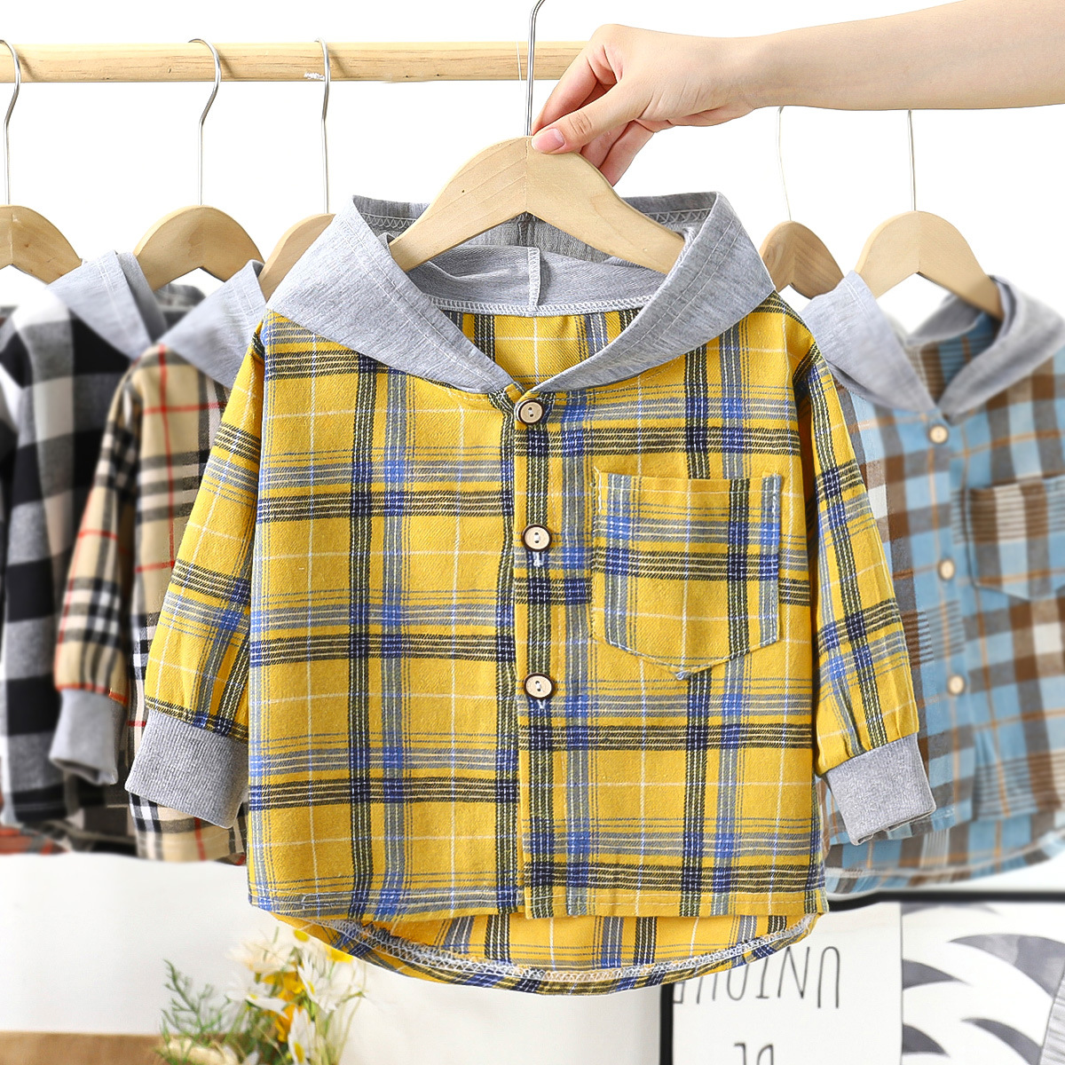 Children's Hooded Plaid Shirt 8
