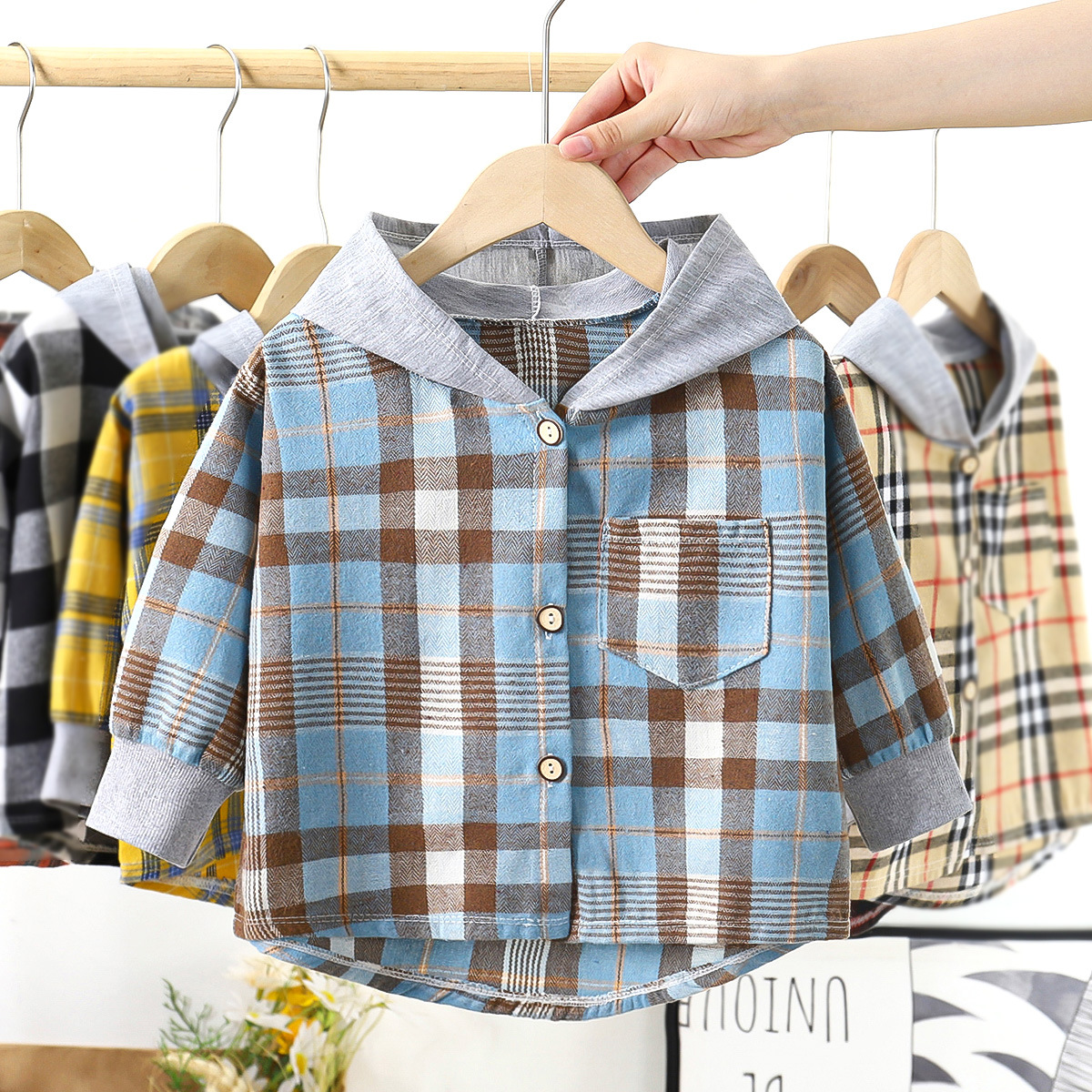 Children's Hooded Plaid Shirt 7
