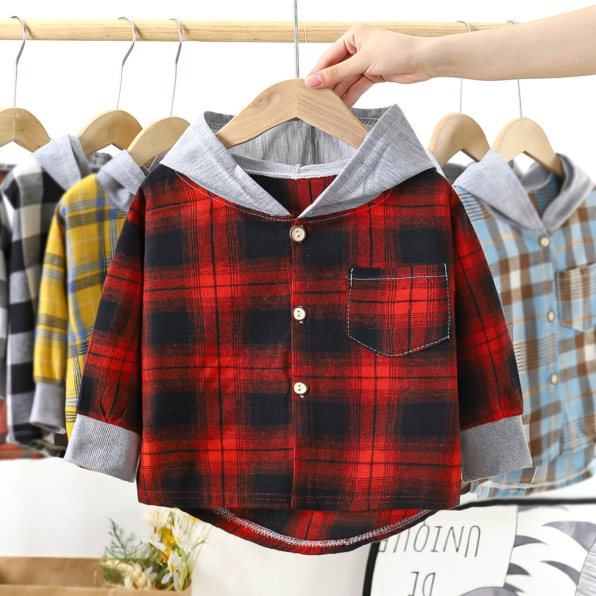 Children's Hooded Plaid Shirt 2