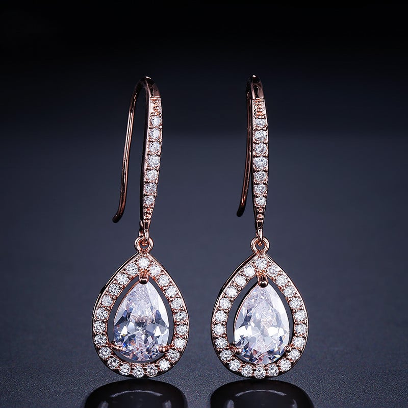 Rose Gold Micro-inlaid AAA Zircon Ear Hooks