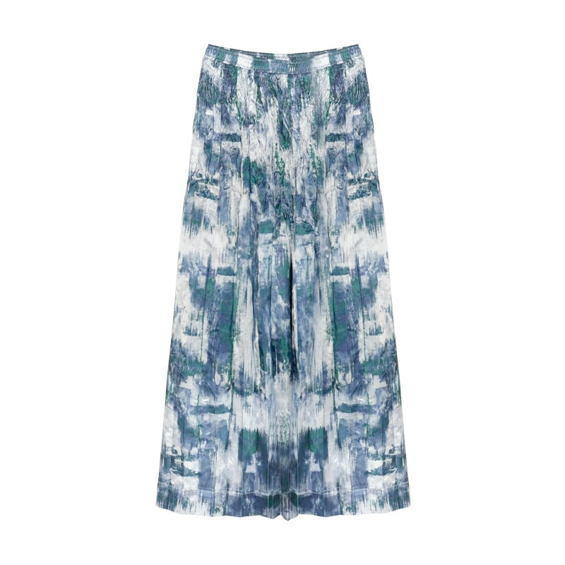 Acetate Print Pleated Skirt Hem Slit Skirt Image 5
