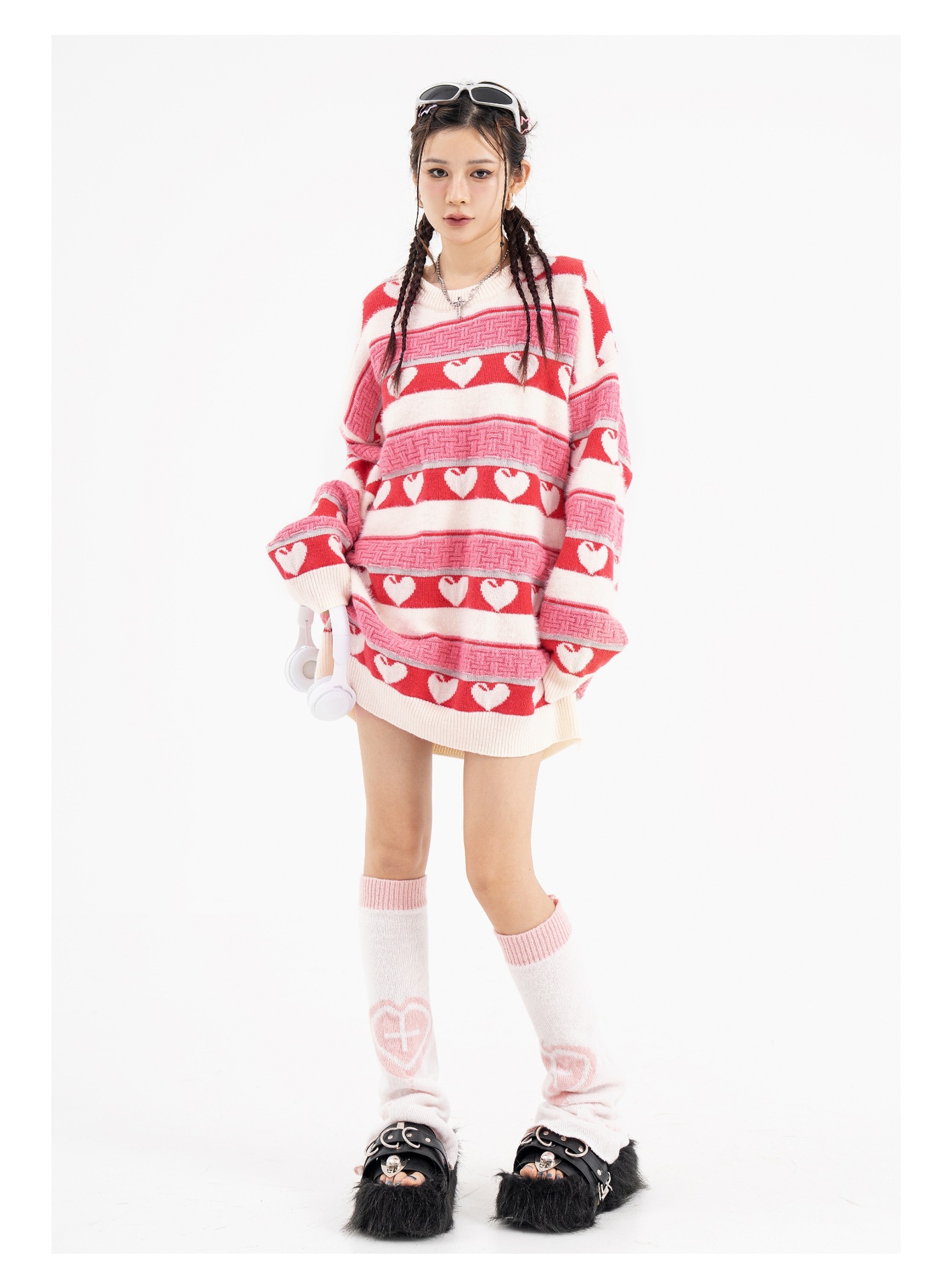 American Retro Contrast Color Knitted Sweater - Image 3