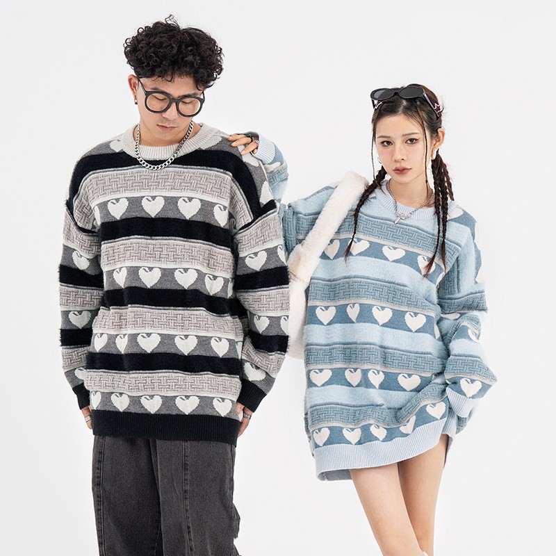 American Retro Contrast Color Knitted Sweater - Image 10