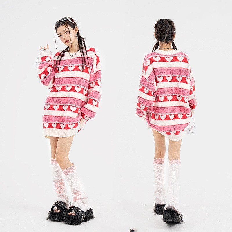 American Retro Contrast Color Knitted Sweater - Image 9