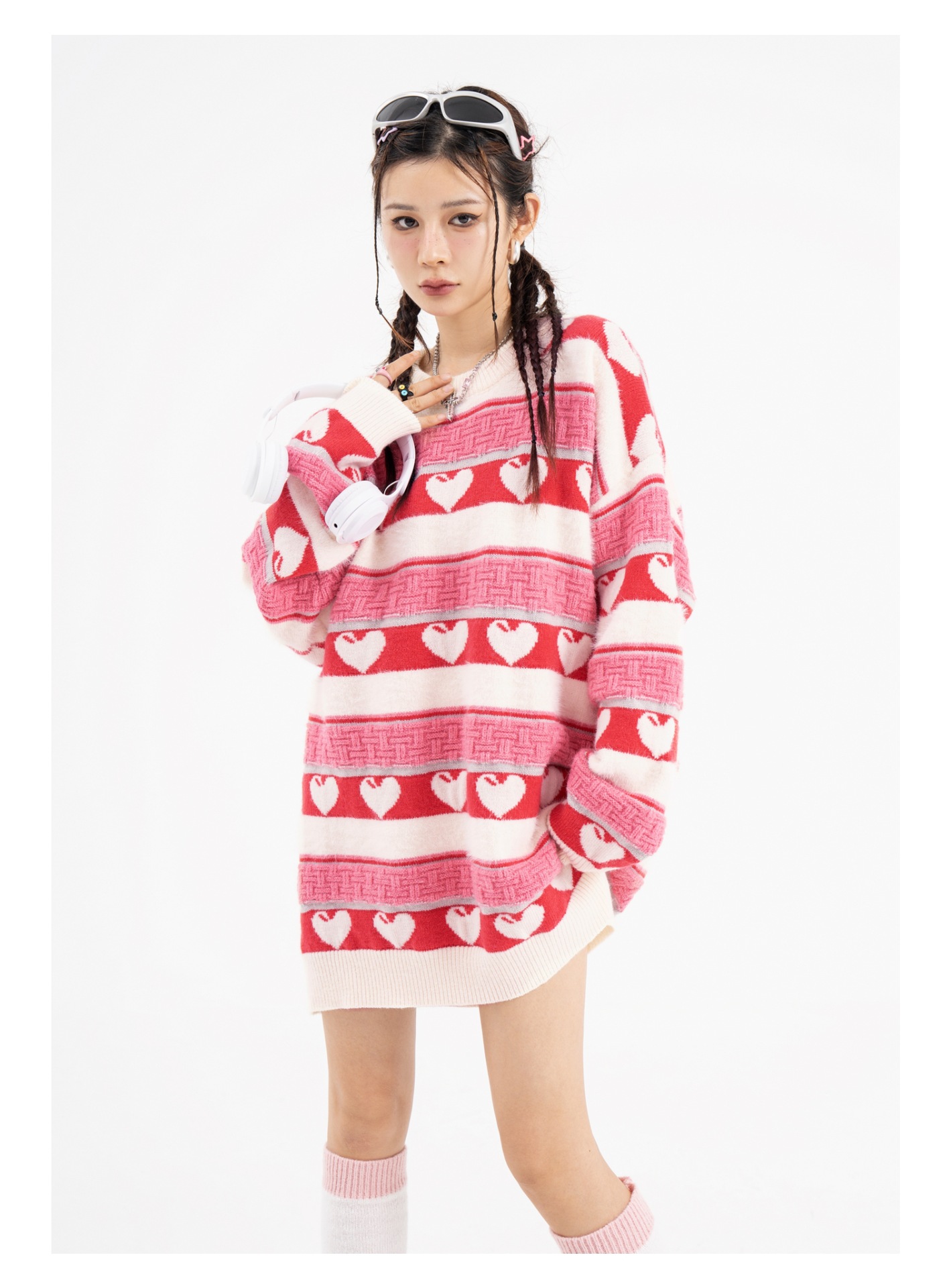 American Retro Contrast Color Knitted Sweater - Image 2