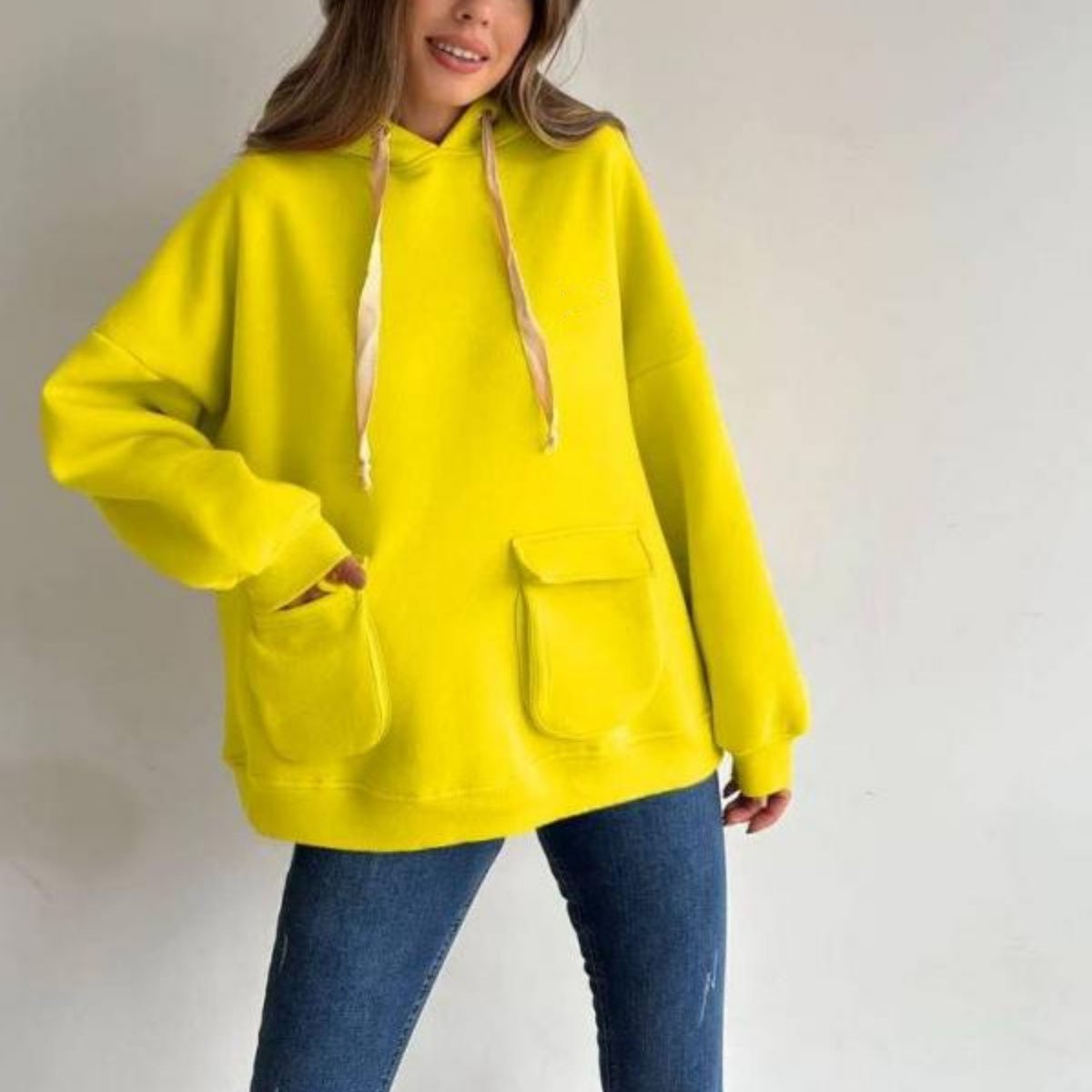 Loose Casual Long Sleeves Pocket Fleece Shirt Top Image 9