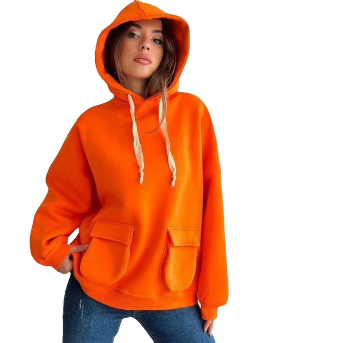 Loose Casual Long Sleeves Pocket Fleece Shirt Top Image 5