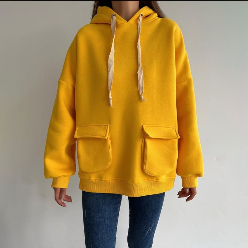 Loose Casual Long Sleeves Pocket Fleece Shirt Top Image 6