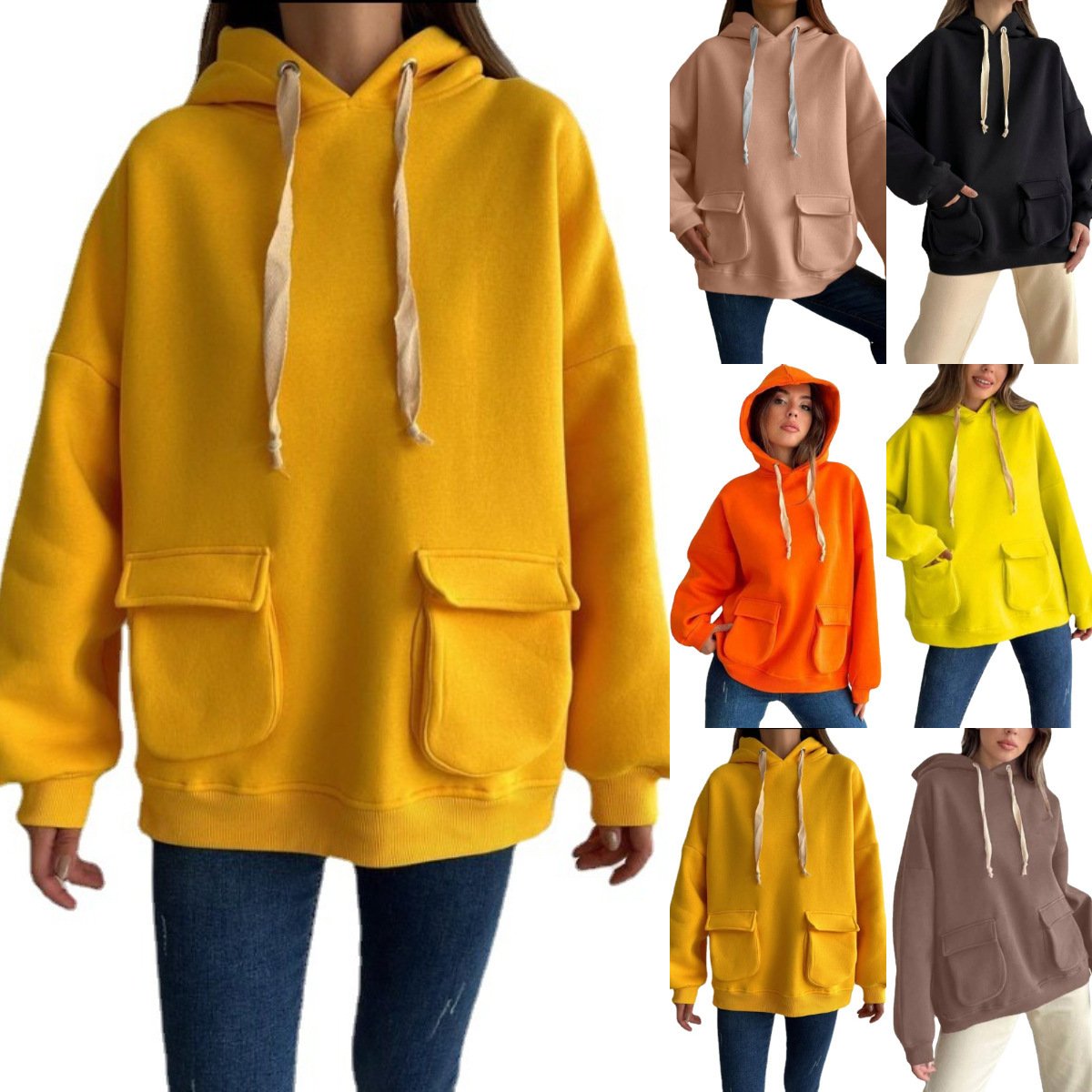 Loose Casual Long Sleeves Pocket Fleece Shirt Top Image 7
