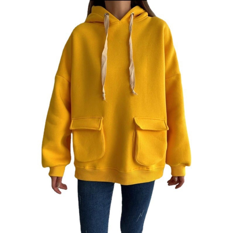Loose Casual Long Sleeves Pocket Fleece Shirt Top Image 10