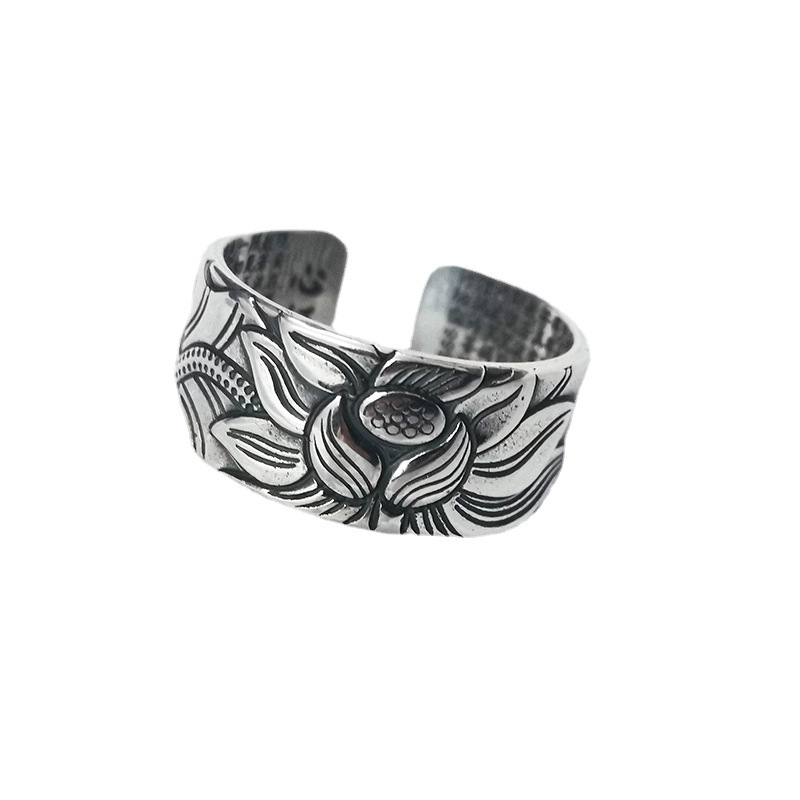 999 Pure Silver Ring Vintage Thai Silver Craft Lotus Flower Boy