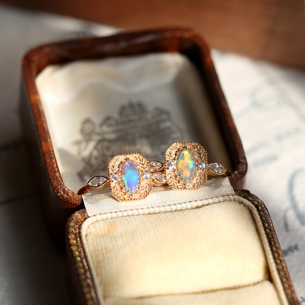 S925 Silver Wheat Ear Of Rice Opal Ring 2