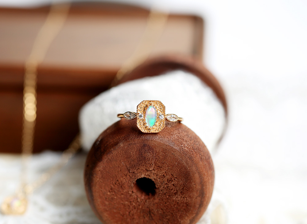 S925 Silver Wheat Ear Of Rice Opal Ring 3