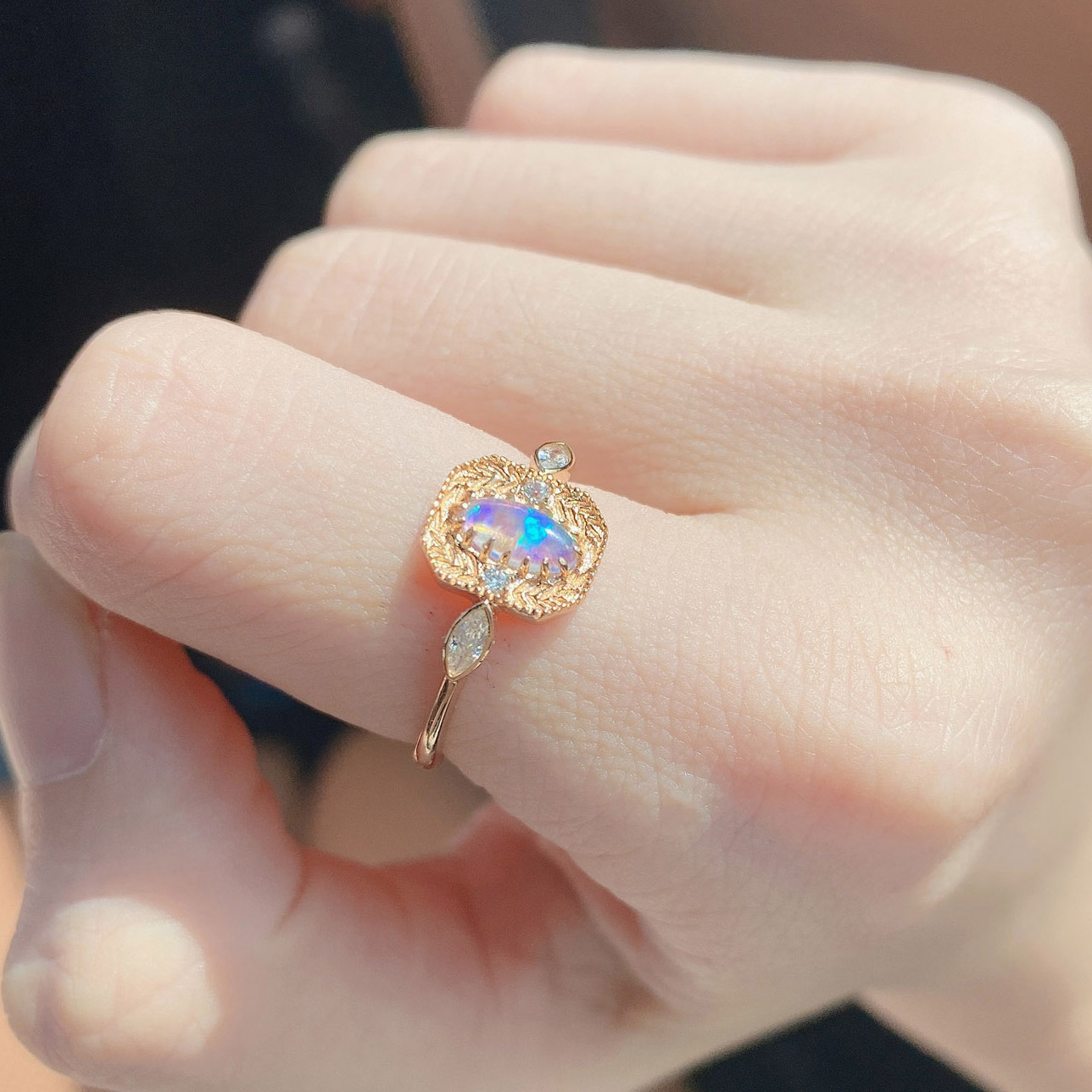 S925 Silver Wheat Ear Of Rice Opal Ring 4