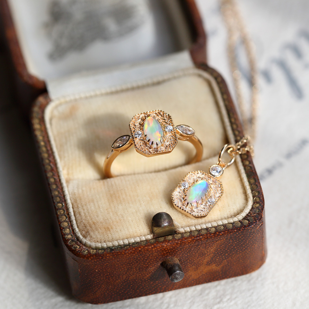 S925 Silver Wheat Ear Of Rice Opal Ring 1