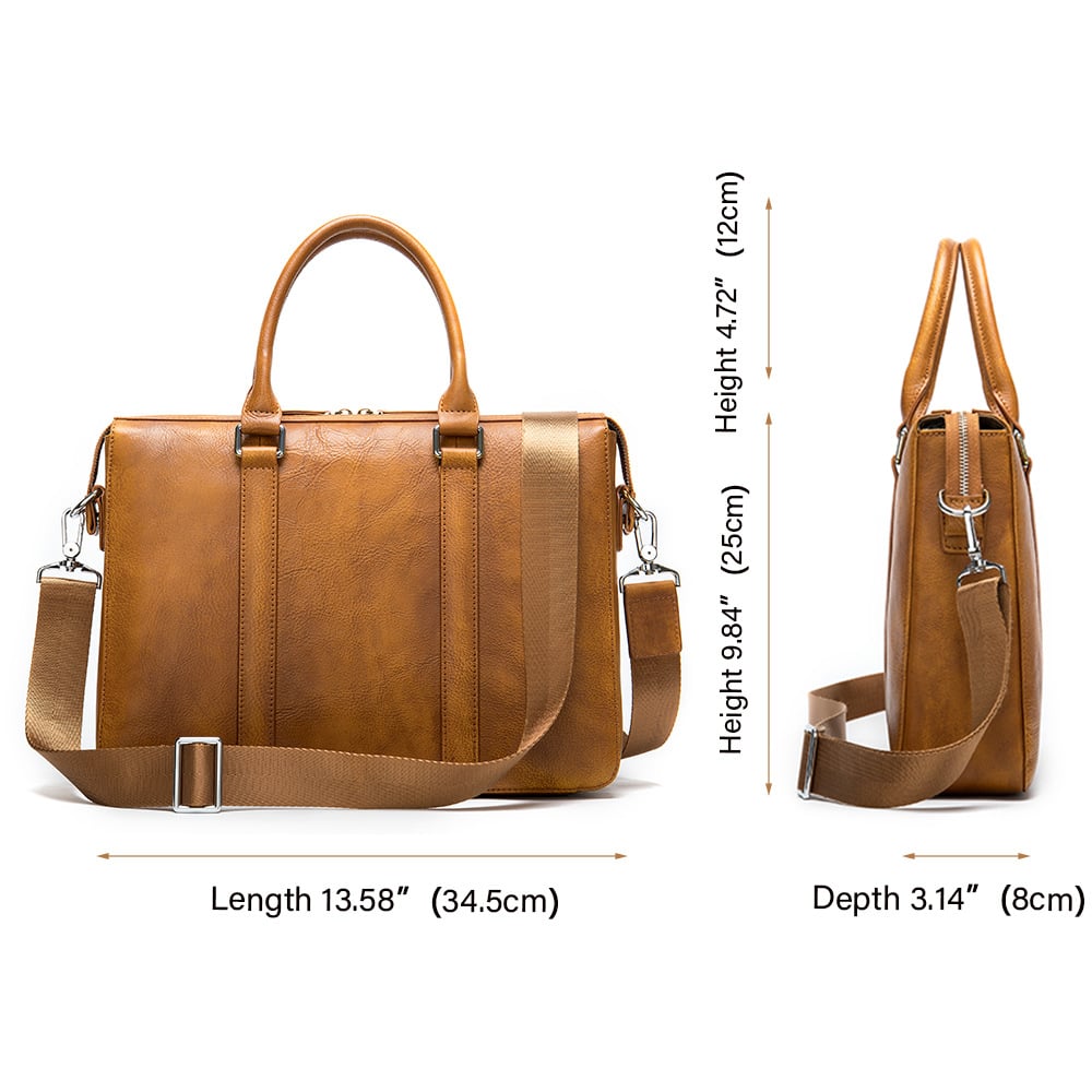 Men's Simple Solid Color Leather Briefcase Image 1