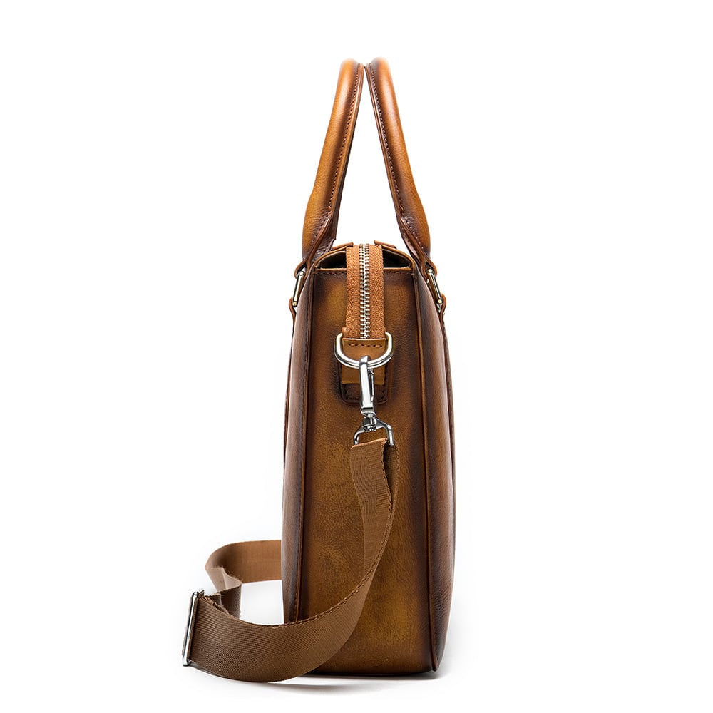 Men's Simple Solid Color Leather Briefcase Image 5