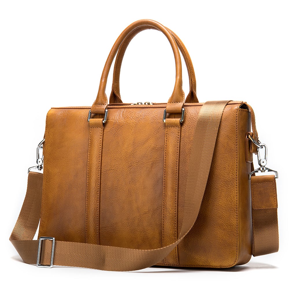 Men's Simple Solid Color Leather Briefcase Image 6