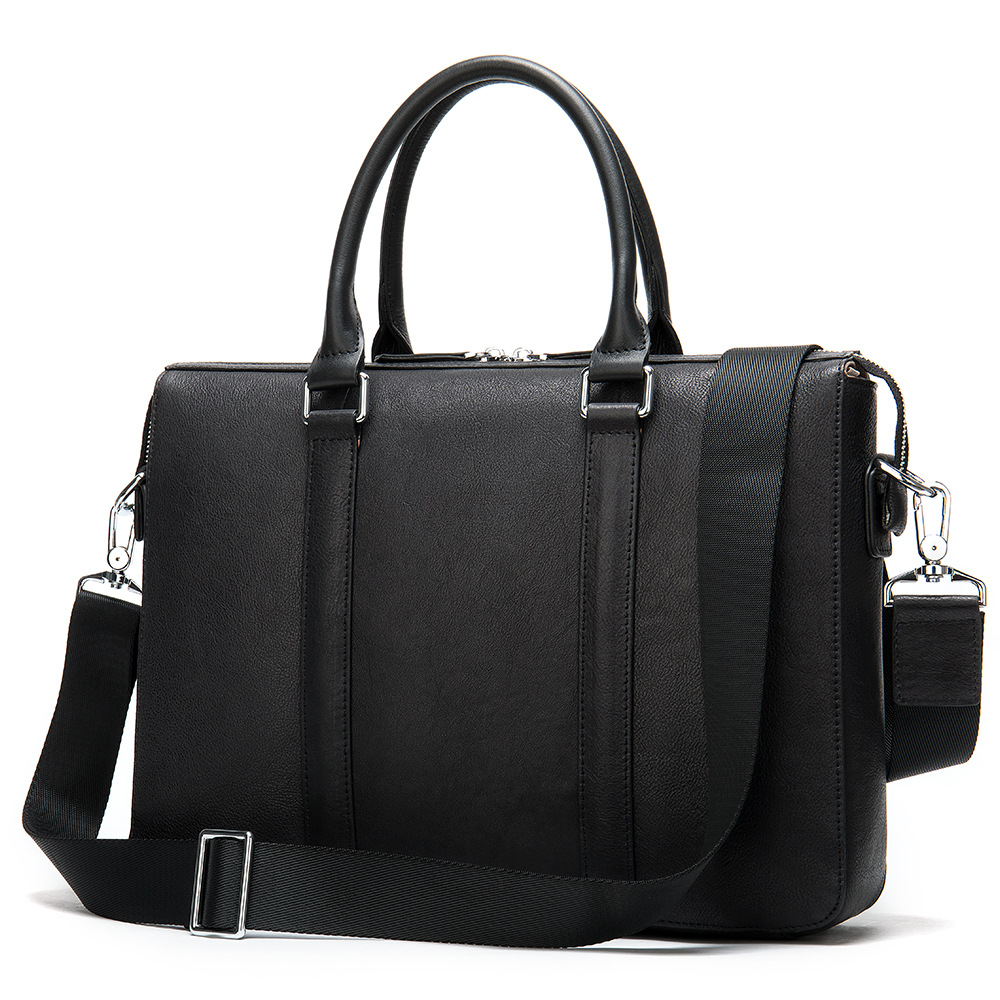 Men's Simple Solid Color Leather Briefcase Image 4
