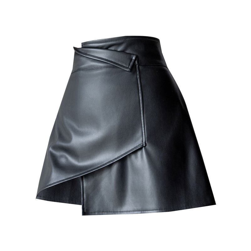 Black Irregular Small Leather Skirt 4