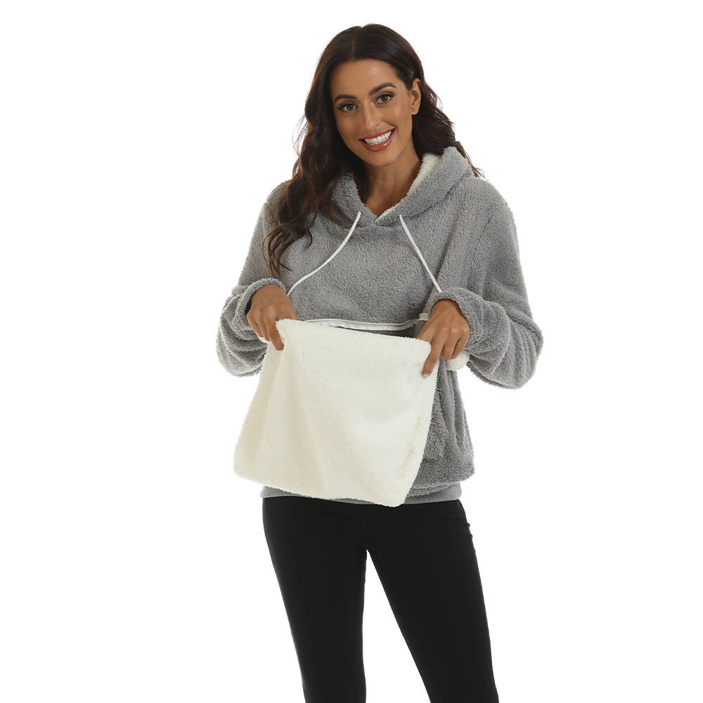 Large Pocket Solid Color Hooded Sweater Image 4