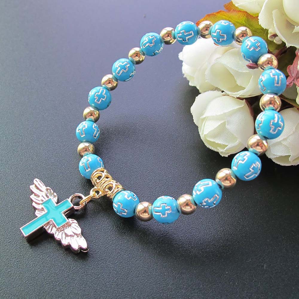 Oil Dripping Angel Cross Rosary Bracelet - Image 4