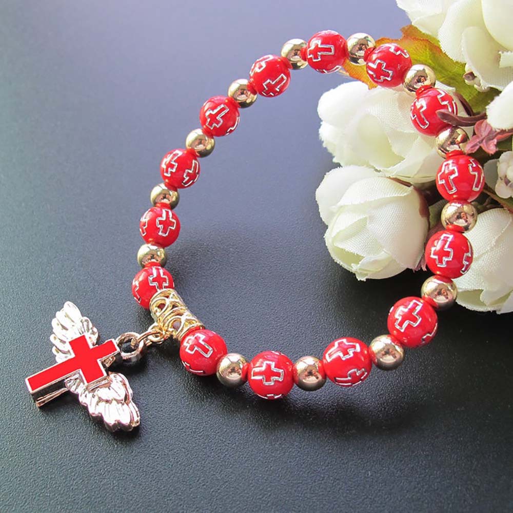 Oil Dripping Angel Cross Rosary Bracelet - Image 7