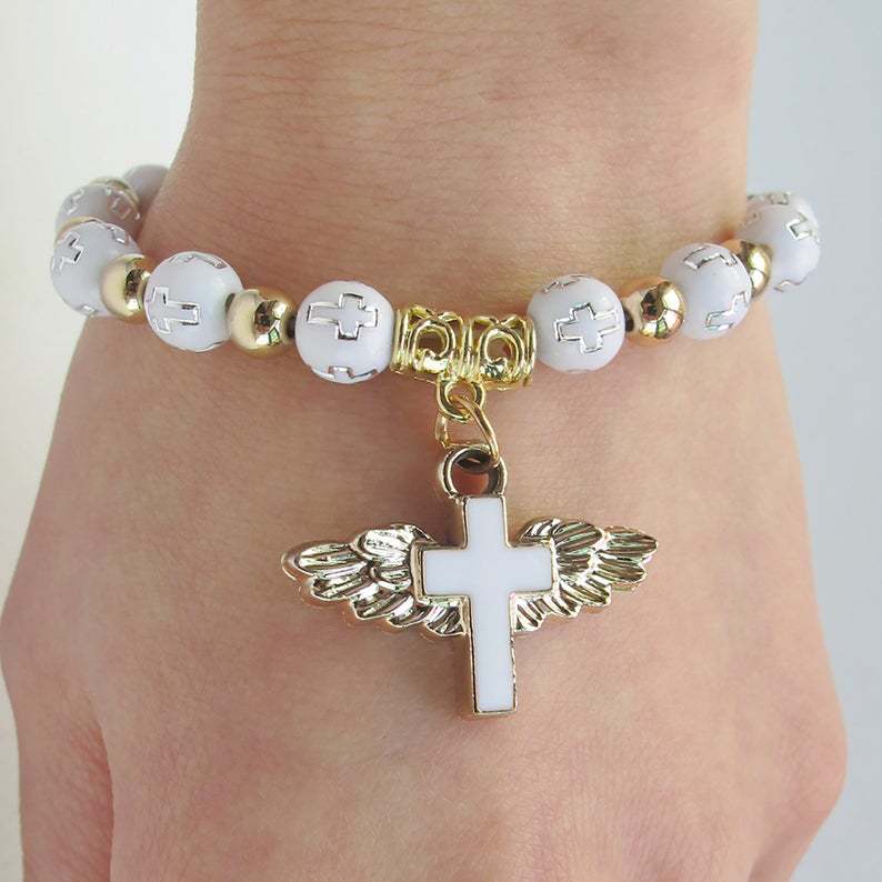Oil Dripping Angel Cross Rosary Bracelet - Image 5