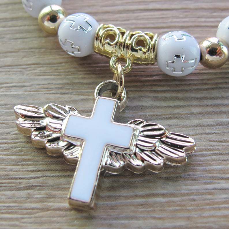 Oil Dripping Angel Cross Rosary Bracelet - Image 3