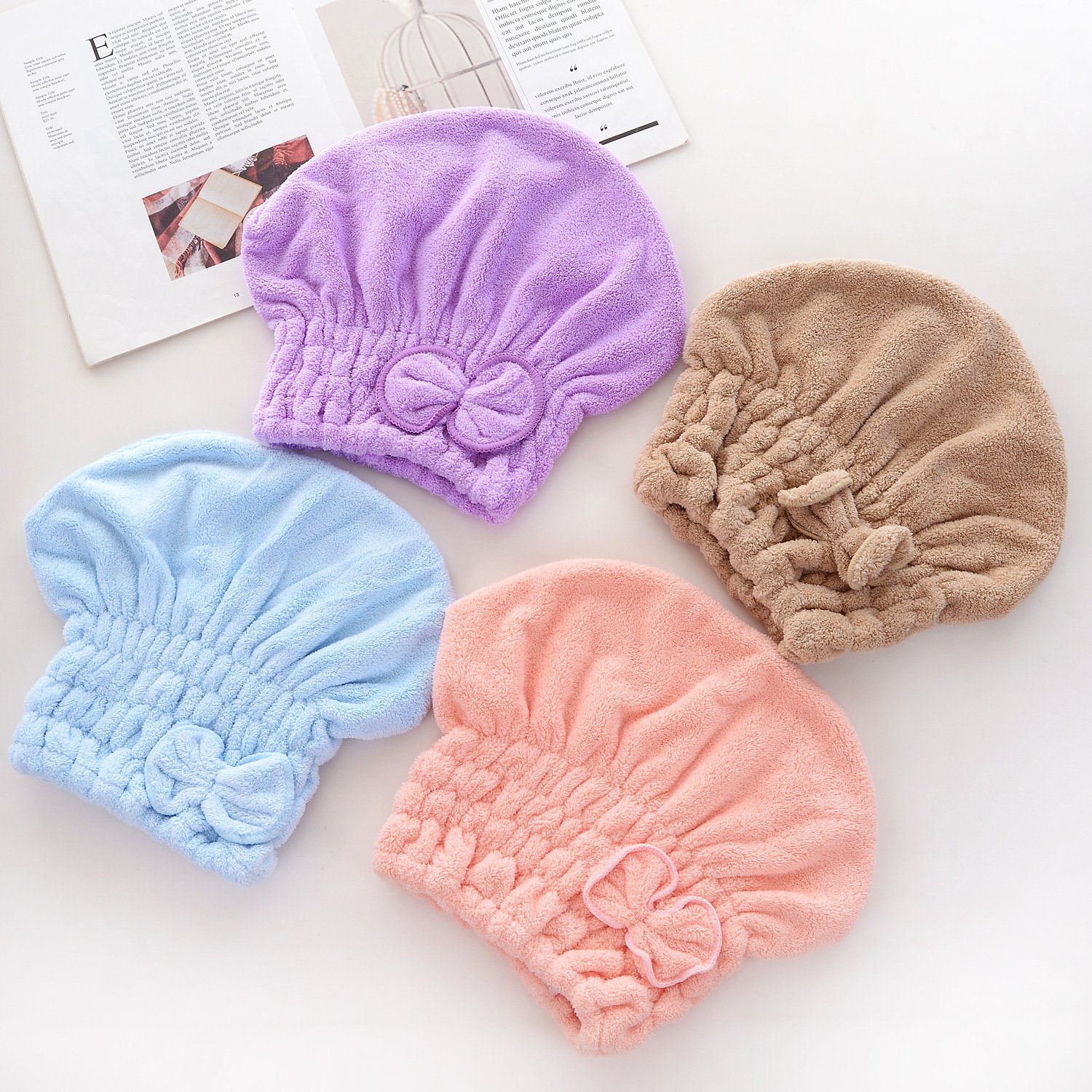 Coral Fleece Hair Drying Hat Pink