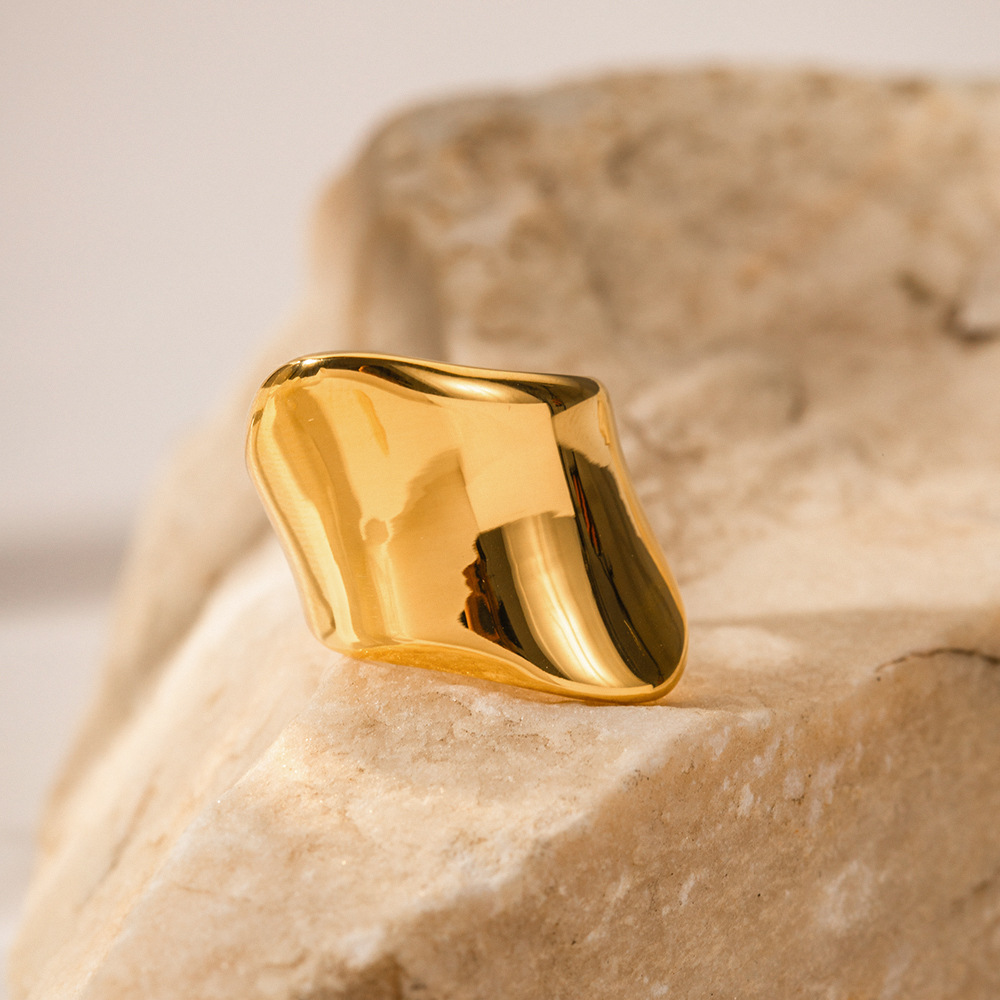 18K Gold Stainless Steel Minimalist Wide Face Ring Image 1