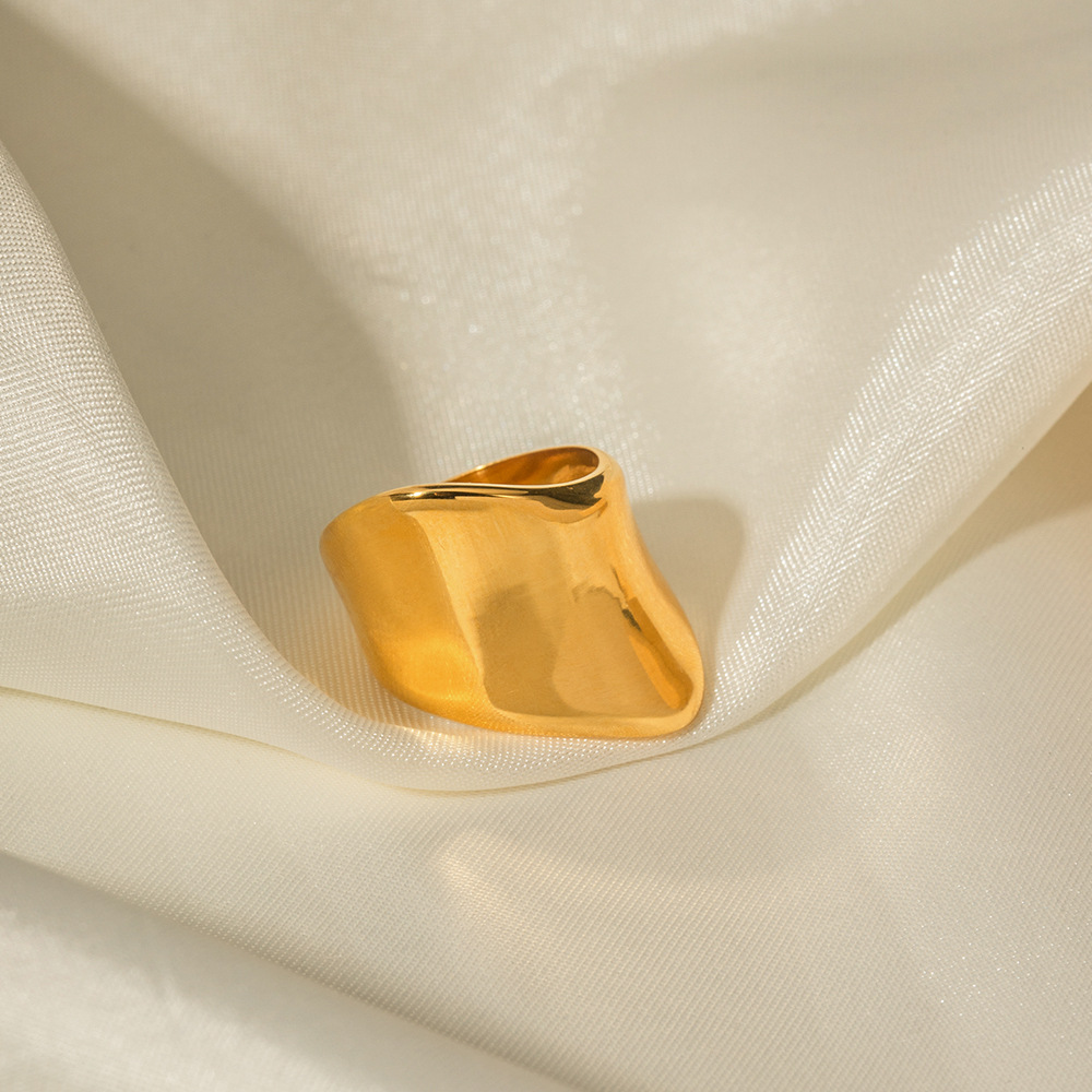 18K Gold Stainless Steel Minimalist Wide Face Ring Image 4