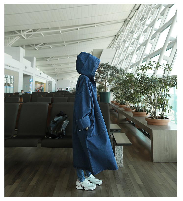Denim Hooded Trench Coat