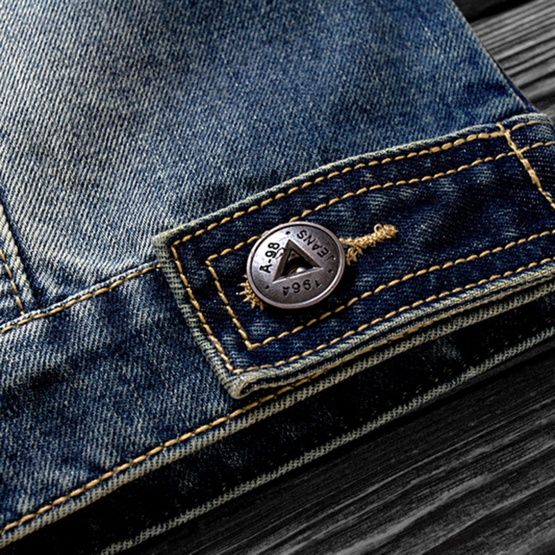 Men's Lapel Fashion Denim Jacket - Fabric Close-up
