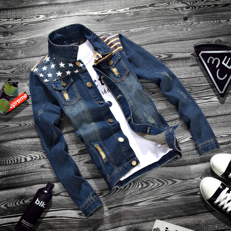 Men's Lapel Fashion Denim Jacket - Back View