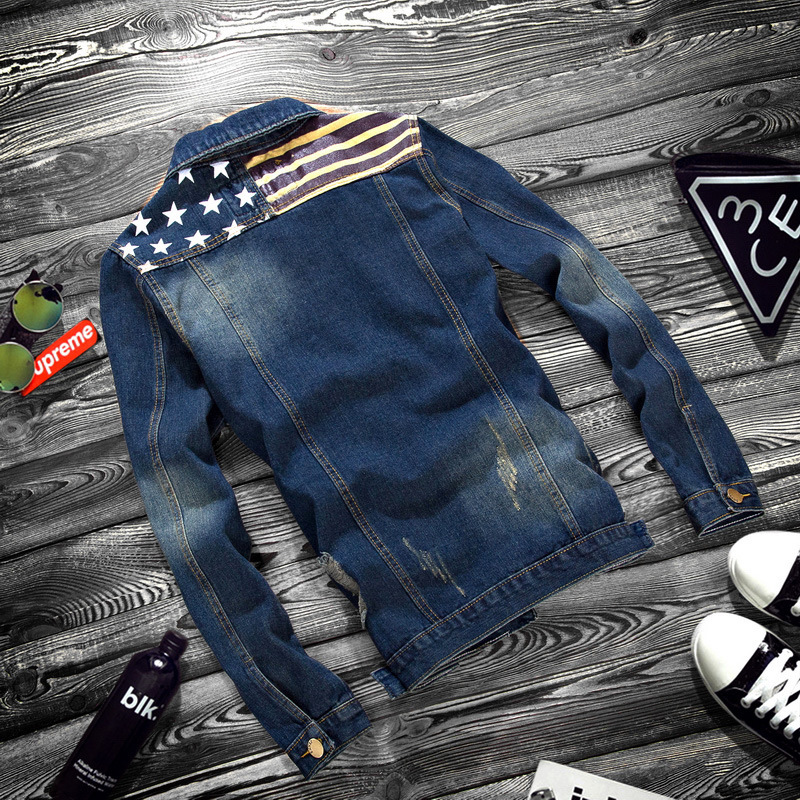 Men's Lapel Fashion Denim Jacket - Side View