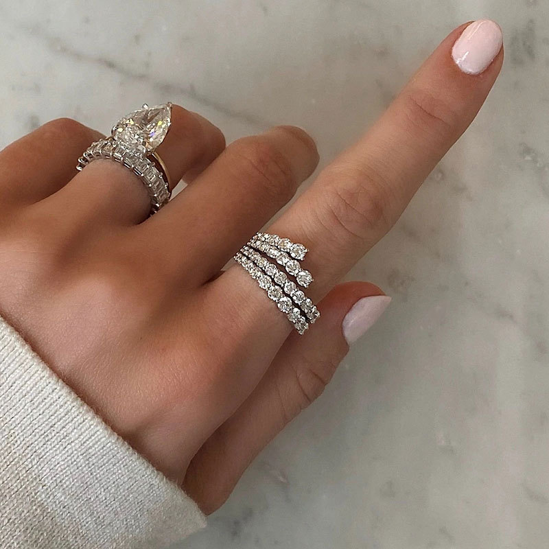 Stackable zircon ring in white gold color finish