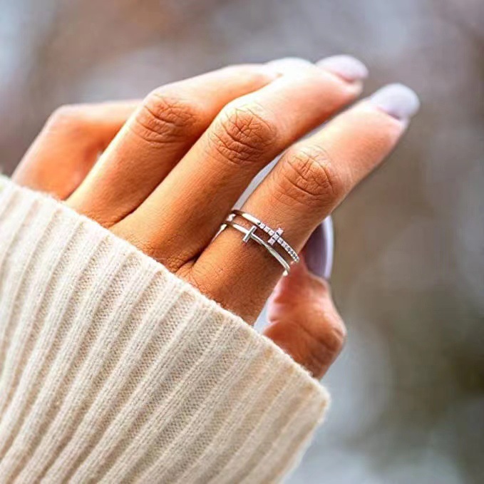 Fashion Double-layer Cross Frame Women's Ring