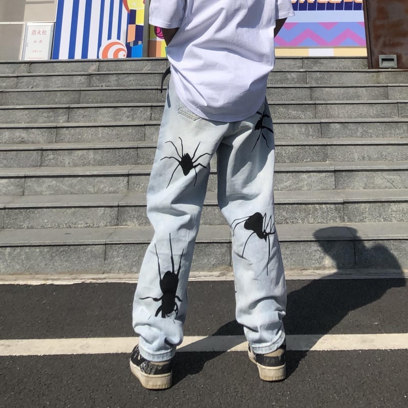 Spider Print Jeans Close Up