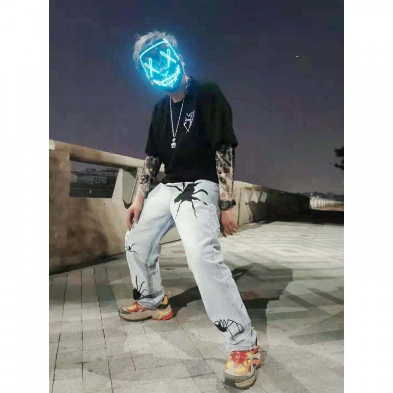 Spider Print Jeans Detail View