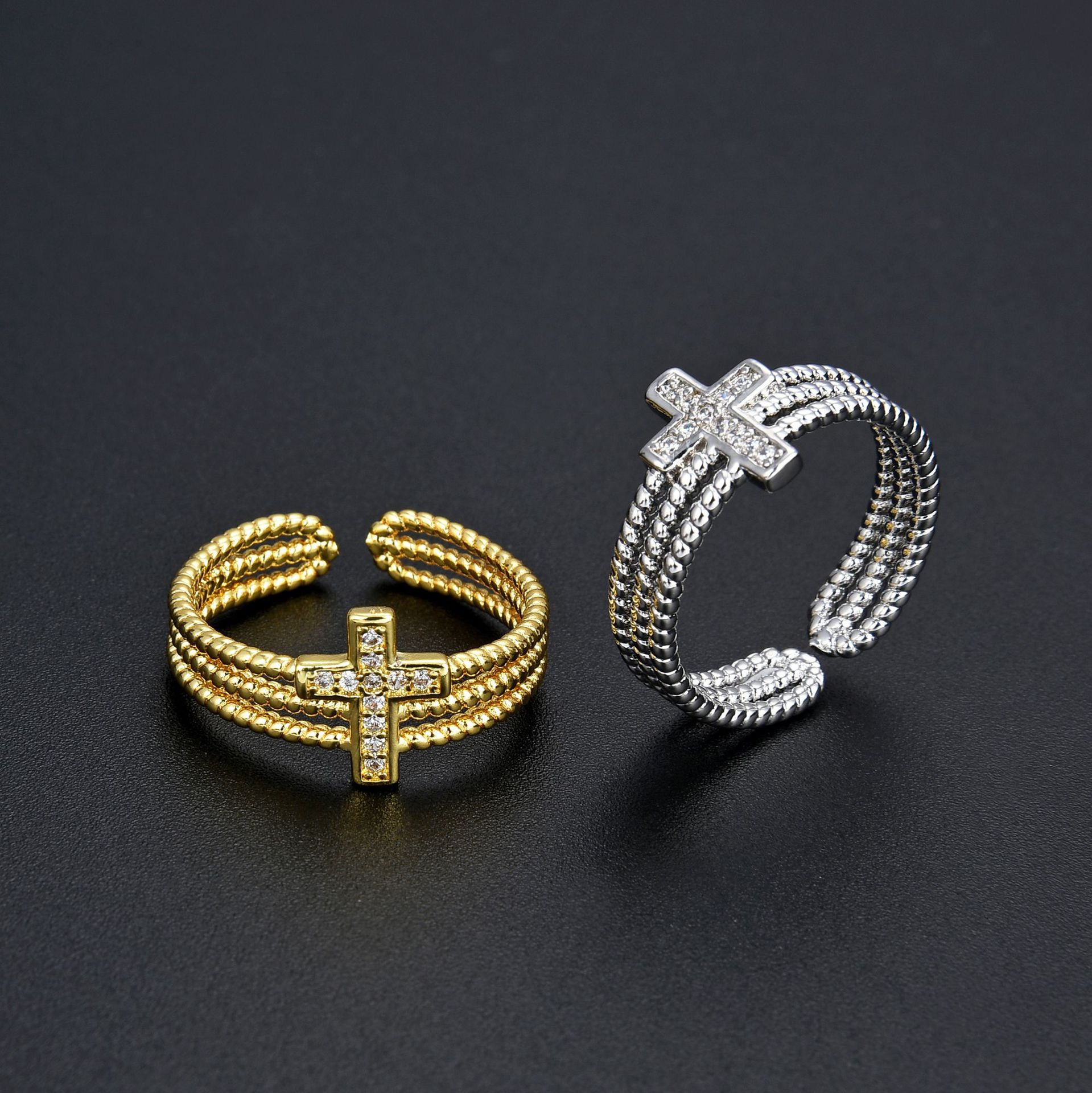 Adjustable Multilayer Zircon Cross Ring