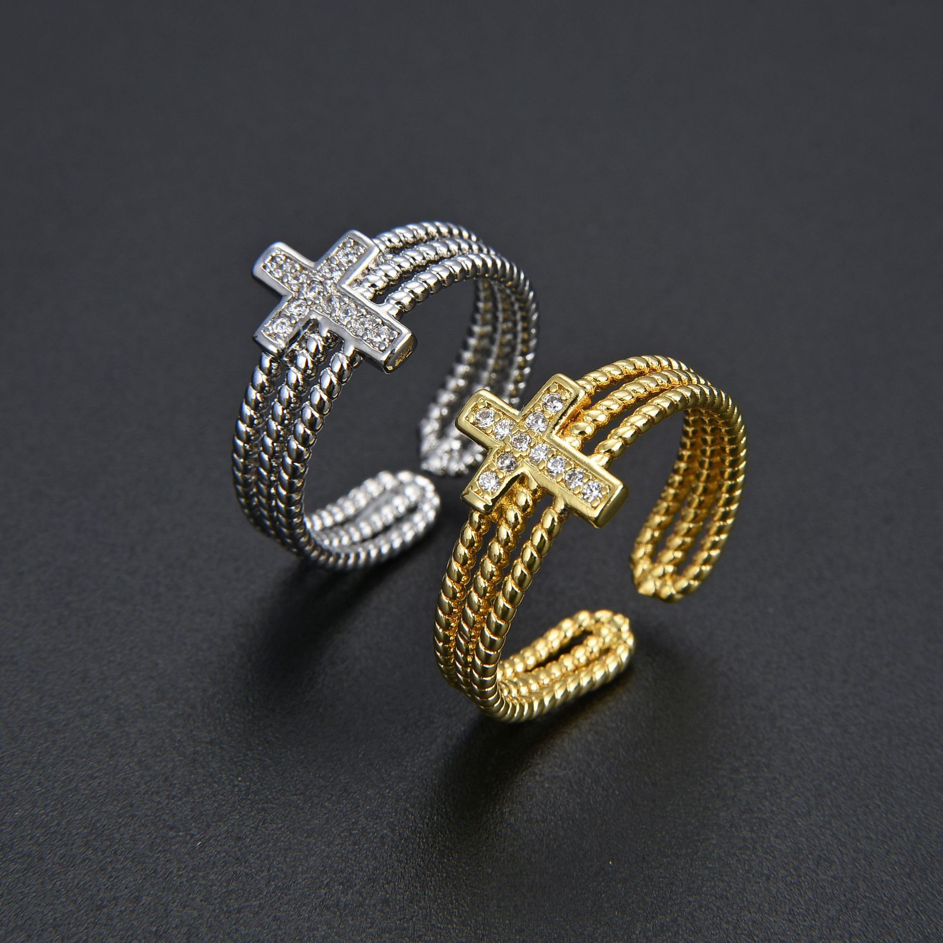 Gold Multilayer Zircon Cross Ring
