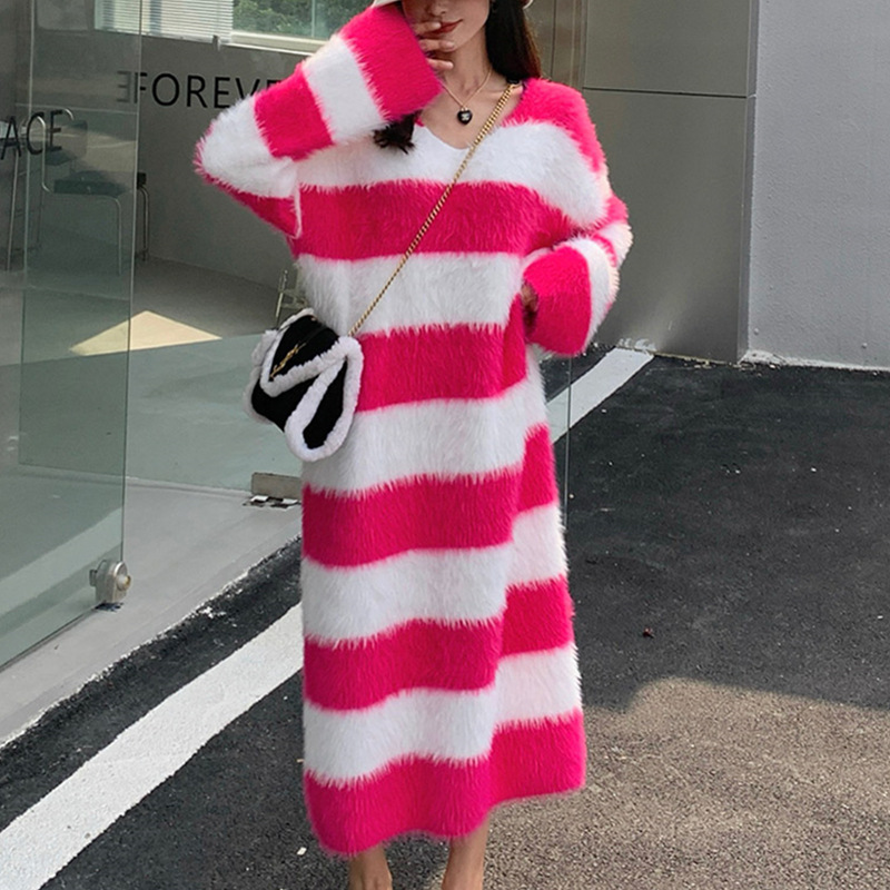 Women's Striped Long Knitted Dress - Image 6