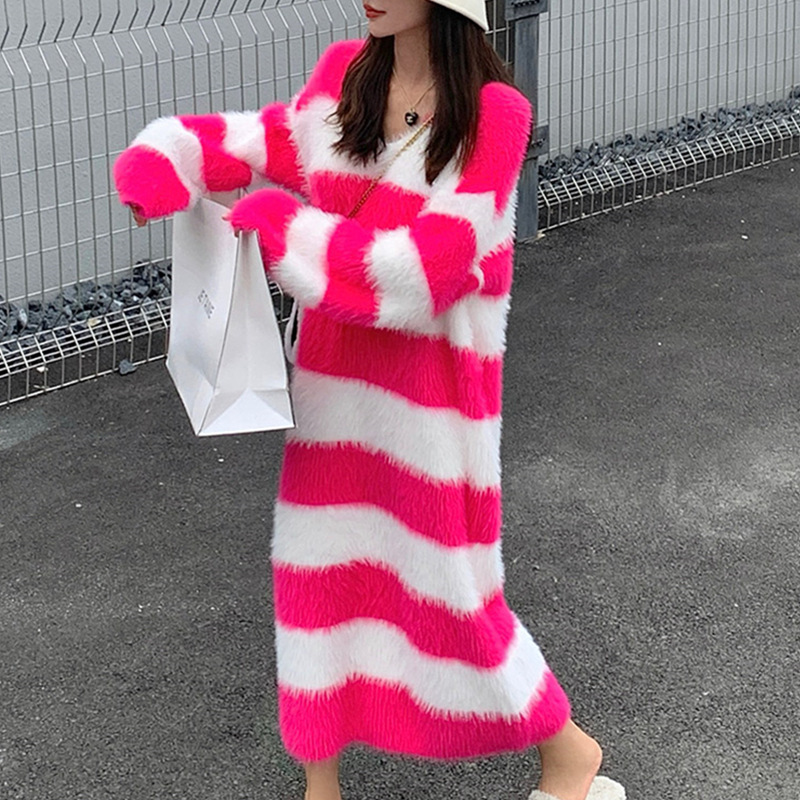 Women's Striped Long Knitted Dress - Image 4