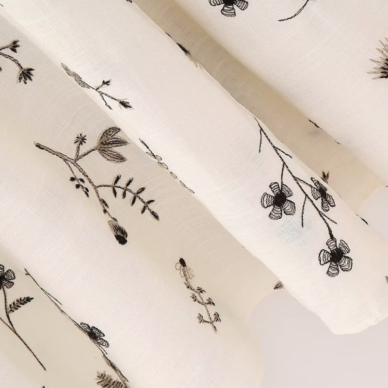Embroidered Linen Blended Top Long Skirt 5