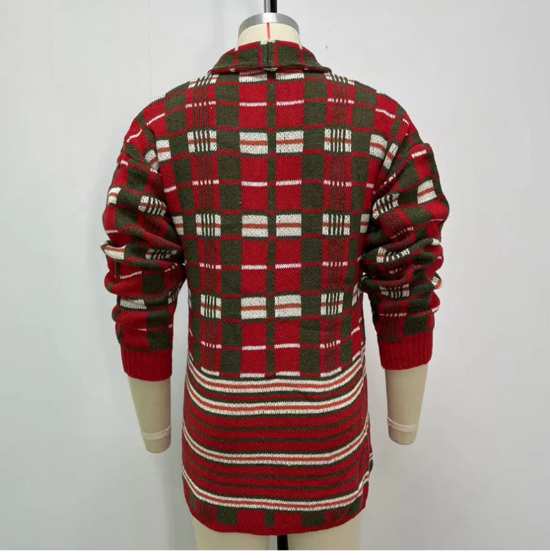 Men's Fashion Plaid Knitted Cardigan Image 2
